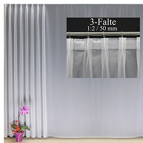 EASYHomefashion Hochwertige Fertiggardine Voile Store Deko Schal mit Faltenband Bleiband 3-Falten-KRÄUSELBAND 1:2/50 mm (größe wählbar), 215 x 625 cm (HöhexBreite) von EASYHomefashion
