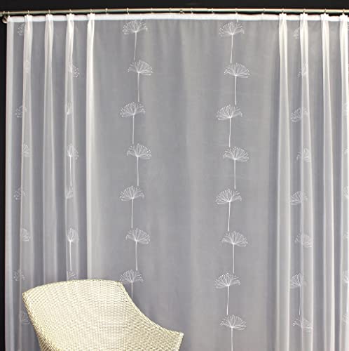 EASYHomefashion Hochwertige Fertiggardine Voile Store Deko Schal mit Stickerei Faltenband Bleiband Lorina Weiss 130 x 600 cm (HöhexBreite) von EASYHomefashion