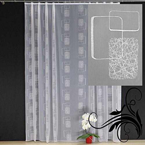 EASYHomefashion Hochwertige Fertiggardine Voile Store Deko Schal mit Stickerei Faltenband Bleiband NAGO 110 x 300 cm (HöhexBreite) von EASYHomefashion