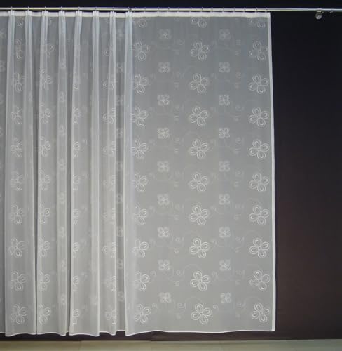 EASYHomefashion Hochwertige Gardine Fertiggardine Voile Store Schal mit Stickerei Faltenband und Bleiband weiß CREMONA 145 x 450 cm (HöhexBreite) von EASYHomefashion