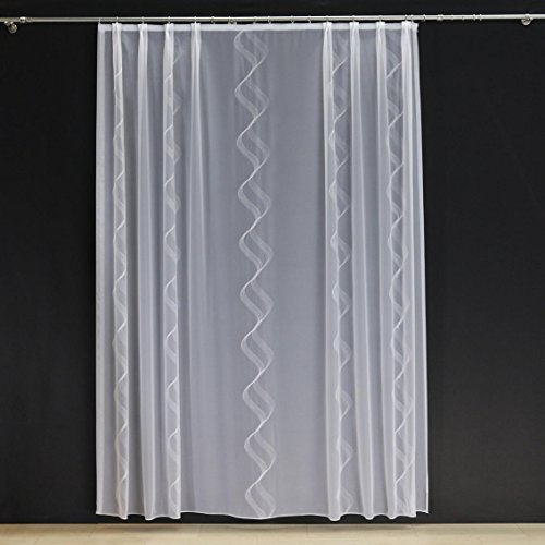 EASYHomefashion Hochwertige Gardine Fertiggardine Voile Store Schal mit Stickerei Faltenband und Bleiband weiß Ferrara 140 x 300 cm (HöhexBreite) von EASYHomefashion