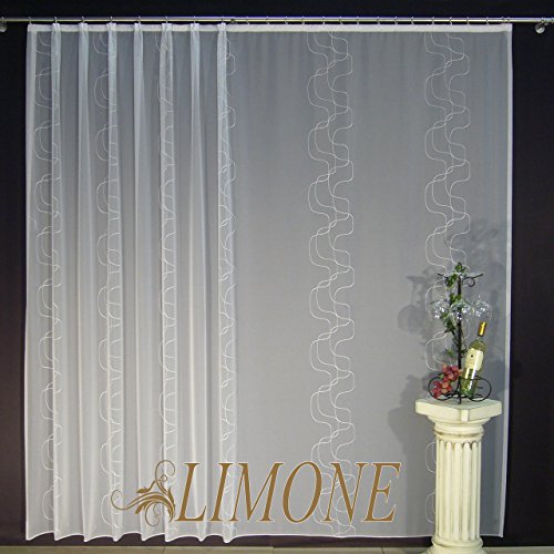 EASYHomefashion Hochwertige Gardine Fertiggardine Voile Store Schal mit Stickerei Faltenband und Bleiband weiß Limone 130 x 300 cm (HöhexBreite) von EASYHomefashion