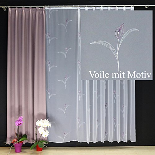 EASYHomefashion Hochwertige Gardine Fertiggardine Voile Store Schal mit Stickerei Faltenband und Bleiband weiß MALGA 100 x 450 cm (HöhexBreite) von EASYHomefashion