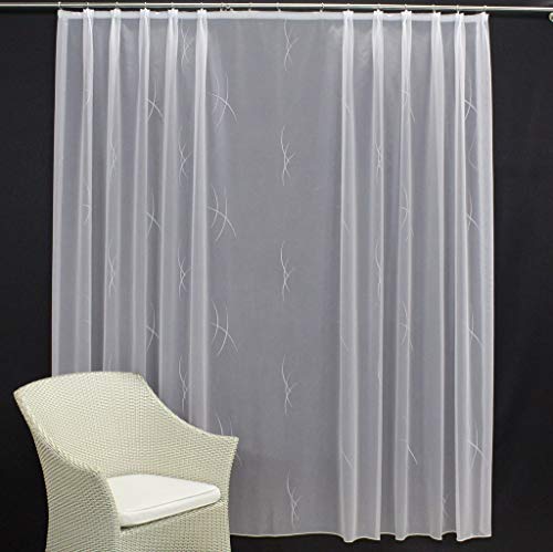 EASYHomefashion Hochwertige Gardine Fertiggardine Voile Store Schal mit Stickerei Faltenband und Bleiband weiß Milano 130 x 450 cm (HöhexBreite) von EASYHomefashion