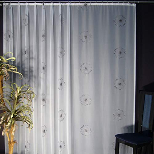 EASYHomefashion Hochwertige Gardine Fertiggardine Voile Store Schal mit Stickerei Faltenband und Bleiband weiß Modena SCHWARZ 200 x 450 cm (HöhexBreite) von EASYHomefashion