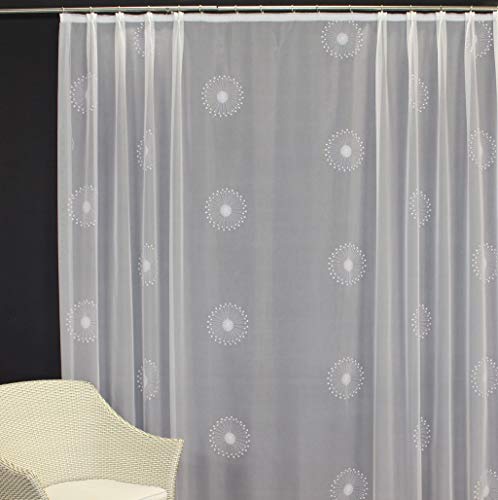 EASYHomefashion Hochwertige Gardine Fertiggardine Voile Store Schal mit Stickerei Faltenband und Bleiband weiß Modena Weiss 100 x 450 cm (HöhexBreite) von EASYHomefashion