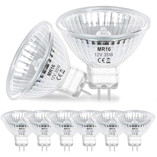 EASYIVY 8 Stück MR16 GU5.3 Halogenstrahler 12V 35W Dimmbar, GU5.3 Bi-Pin Base Halogen Reflektor Glühbirne mit Glasabdeckung Warmweiß 2700K Halogen Spot for Einbau Schienenbeleuchtung von EASYIVY