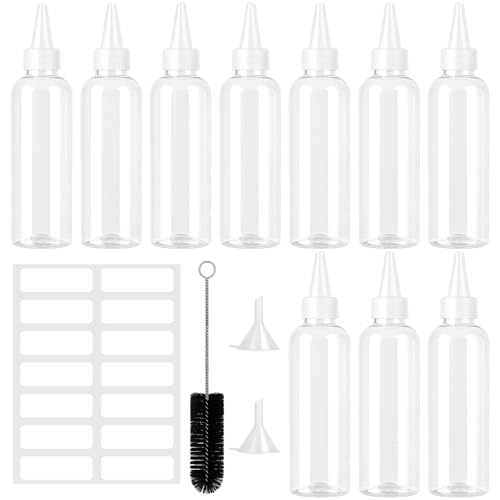 10 Stück 100ml Quetschflaschen Kunststoff, Klein Squeeze Flaschen, Spritzflaschen mit Trichtern Etiketten Reinigungsbürste für Flüssigkeiten, öl, Sauce, Pigment-Aufbewahrungsflaschen, Dressingshaker von EASYKEENECOM