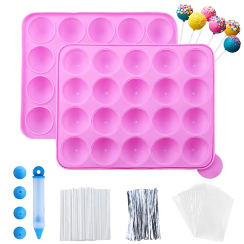 105 Stück Cake Pop Form Set - mit 20 Kavitäten Silikon Lollipop Formen, 105 Stk Cake Pop Sticks, Cake Pop Wrapper, Sliver Twist Ties und Dekorationsstift, Silikon Cake Pop Backform für Lutscher von EASYKEENECOM