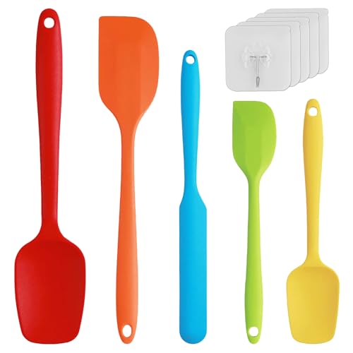 5 Stück Silikon Spatel Set, Kochlöffel Silikon mit Metallkern, Flexibler Hitzebeständig Antihaft Teigschaber, Silikon Kochlöffel in Lebensmittelqualität zum Mischen Rühren von EASYKEENECOM