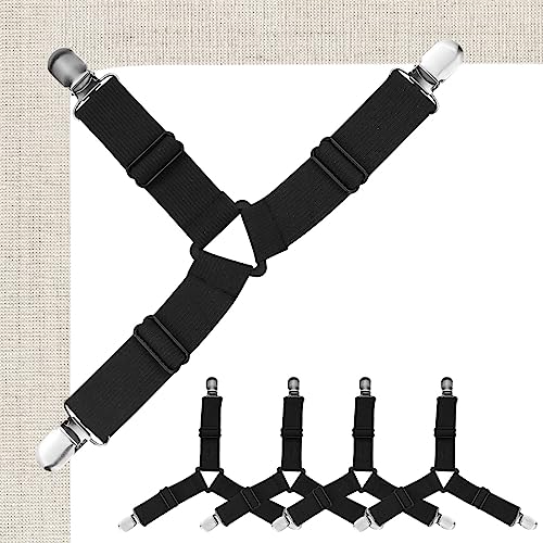 Bettlakenspanner, 4 Stück Bettlaken Spanner Verstellbar Elastische Bettlaken Spanngurte Spannbettlakenhalter Betttuchspanner mit Clip für Bettlaken, Matratze, Sofa von EASYKEENECOM