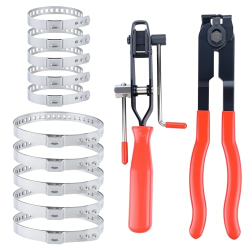 Set mit 12 Achsmanschetten Werkzeug Ohrklemmenzange Kit, 2 Stück Achsmanschetten-Klemmen-Zange und 10 Stück Einstellbare Schlauchschellen, Geeignet für die Meisten Autos Crimpwerkzeugsätze von EASYKEENECOM