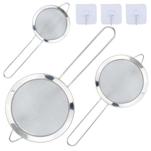 Sieb küche Set Küchensieb Edelstahl 3er 8/12/18cm Feines Sieb Klein Feinmaschig Passiersieb Siebe Fein Strainer Haushaltssieb mit Verstärktem Griff für Kochen,Quinoa,Mehl,Reis,Puderzucker,Tee von EASYKEENECOM
