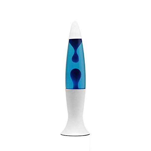 Easylight Lavalampe aus Aluminium Glas Weiß Blau Wohnzimmer Jugendzimmer H:40 cm G9 Leuchtmittel inklusive stimmungsvolle Tischlampe Retro ROXY von Easylight