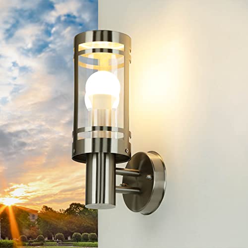 Easylight Außenlampe Edelstahl, Aussen Wandleuchte E27, B:11 cm, IP44, wetterfest, Garten, Terrasse, Balkon, Hoflampe Außen, aufwärts, Uplight, Außenlampe Wand von Easylight