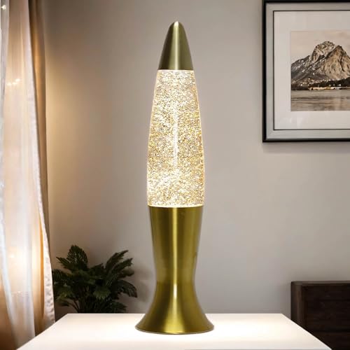 Easylight Lavalampe aus Glas Aluminium in Gold Glitter Wohnzimmer Jugendzimmer 40 cm hoch G9 inklusive Leuchtmittel Glitzer Tischleuchte ROXY von Easylight