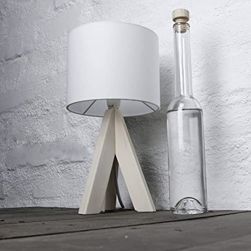 Easylight Moderne Tischleuchte Holz Fuß 31cm Ø17cm Stoff Schirm Weiß Lampe Wohnzimmer Schlafzimmer Nachttisch von Easylight