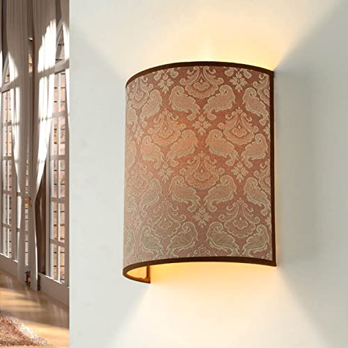 Wandleuchte Stoff in Beige Barock Muster Wohnzimmer Schlafzimmer H:24 cm E27 Loft halbrund blendarm Moderne Up Down Wandlampe ALICE von Easylight