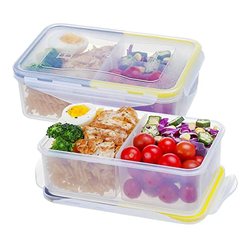 EASYLOCK 1150 ml Kunststoff-Lunchbox mit 3 Fächern, 2 Stück, Lebensmittelbehälter mit Deckel, wiederverwendbare Mahlzeiten-Vorbereitungsbehälter, mikrowellengeeignet, BPA-frei von EASYLOCK