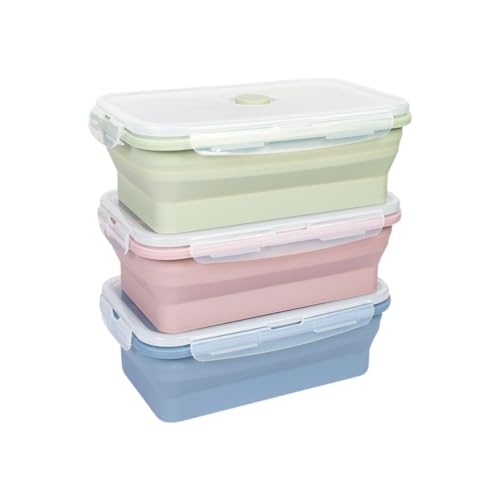 EASYLOCK 3 PACK 800ML Frischhaltedosen mit Deckel, Meal Prep Boxen, Faltbare Brotdose, Aufschnittboxen für Kühlschrank, Gefrierdosen Faltbar (Grün, Rosa, Blau) von EASYLOCK
