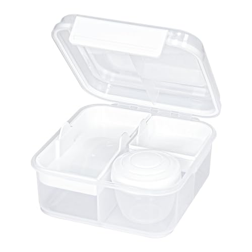 EASYLOCK Brotdose mit Fächern 1250ml Bento Box Lunchbox Erwachsene Quadratisch Brotzeitbox Salatbox to Go mit 150ml Saucendose Butterbrotdose Brotdose Auslaufsicher für Schule, Büro, Picknick (Weiß) von EASYLOCK