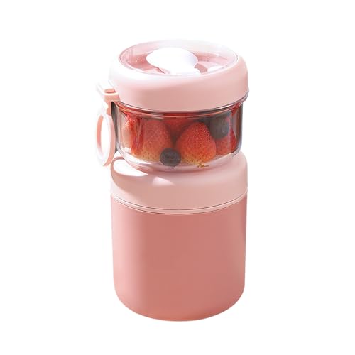 EASYLOCK Müslibecher to Go Edelstahl Joghurtbecher to Go mit Klapplöffel, 530ML+300ML, Auslaufsicherer, BPA-frei, für Müsli & Joghurt & Porridge (Rosa) von EASYLOCK