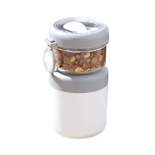 EASYLOCK Müslibecher to Go Edelstahl Joghurtbecher to Go mit Klapplöffel, 530ML+300ML, Auslaufsicherer, BPA-frei, für Müsli & Joghurt & Porridge (Weiß&Grau) von EASYLOCK