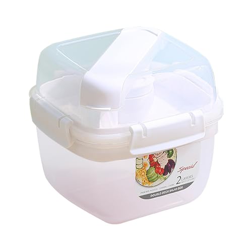 EASYLOCK Salat To Go Box mit Besteck (Gabel und Masser) und Dressingbehälter, 1,4L Salatschüssel mit 2 FäCher, BPA-Frei, Lunchbox Mikrowellengeeignet für Schule, Arbeit, Picknick (Weiß) von EASYLOCK