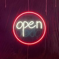 Großes Rundes Led Neon Open Sign Weißes Und Rotes Neonlicht Offenes Zeichen Für Business von EASYNEON