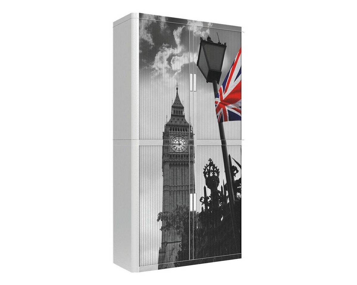 EASYOFFICE Rollladenschrank Britische Flagge vor dem Big Ben (3120C) Lamellen gemustert, Korpus aus Metall / Polystyrol von EASYOFFICE