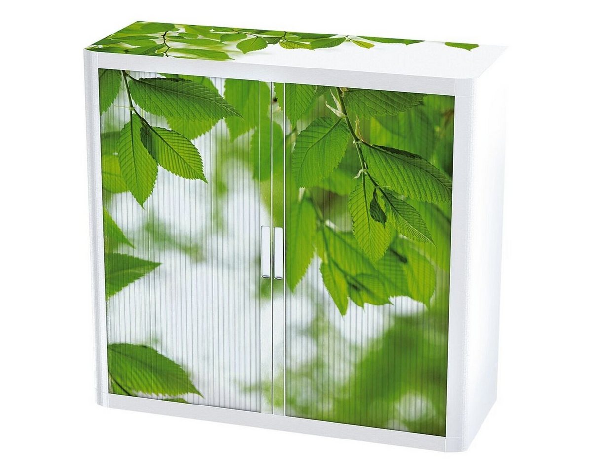 EASYOFFICE Rollladenschrank grüne Blätter Lamellen gemustert, Korpus aus Metall / Polystyrol von EASYOFFICE