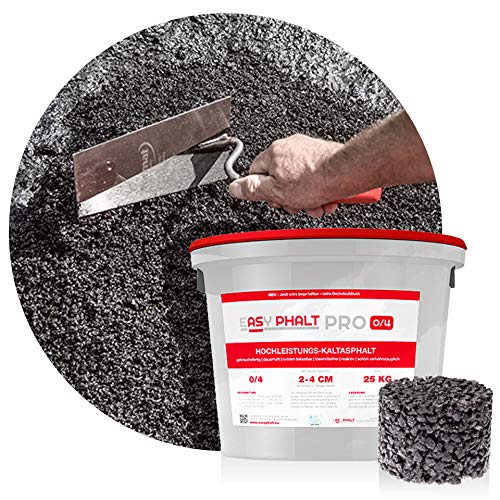 EASYPHALT PRO Kaltasphalt 0-4 mm 25 kg im wiederverschließbaren Eimer – Gebrauchsfertiger Reparaturasphalt – Kaltbitumen zur Beseitigung von Rissen & Fahrbahnschäden von EASYPHALT