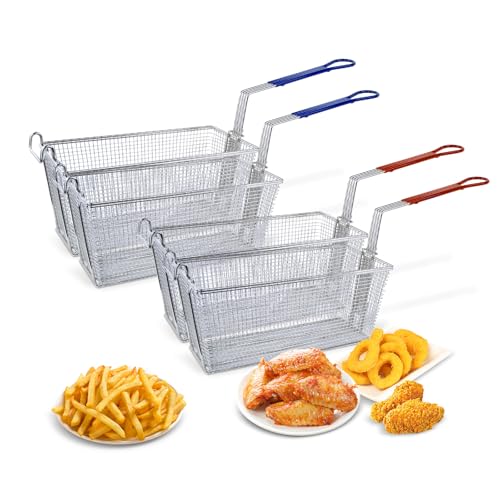 EASYROSE Frittierkorb für gewerbliche Fritteusen, mit rutschfestem Griff, 34 x 16 x 15 cm, Edelstahl, für Restaurant, Küche, 4 Stück von EASYROSE