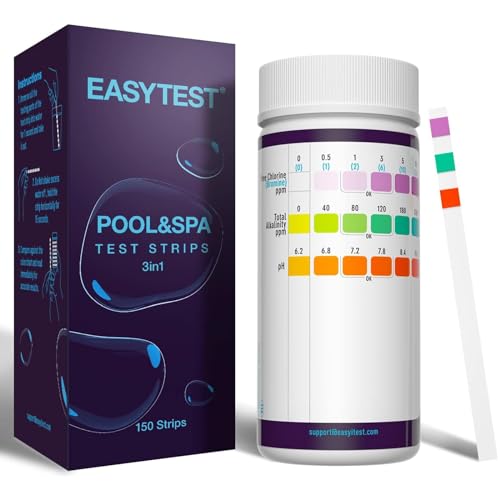 EASYTEST 3-in-1 Pool Teststreifen für Spa, 150 Stäbchen pH Wert Teststreifen Wassertest-Set Genauer Tester für freies Chlor, Brom, Alkalinität von EASYTEST