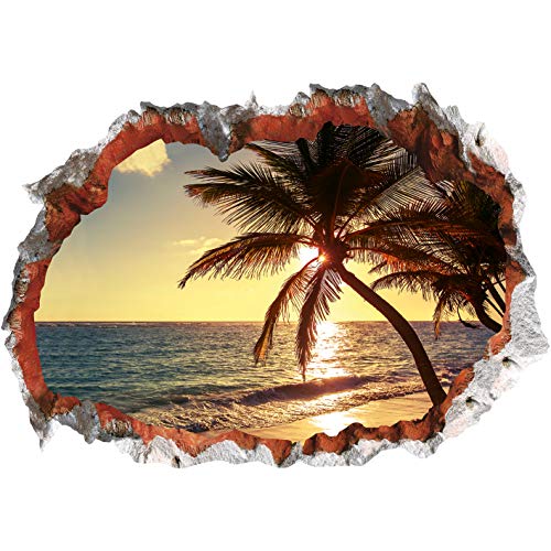 EASYmaxx 3D Wandtattoo"Strand mit Palme" | Dreidimensional, selbsthaftend, abwaschbar | Einfach anzubringen und abzulösen | 70 x 100 cm von EASYmaxx