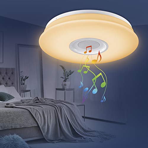 EASYmaxx 03460 LED-Deckenleuchte mit integriertem Bluetooth-Lautsprecher | Lampe, Partyleuchte & Bluetooth®-Lautsprecher | Dimmbar, Einfarbig oder automatischer Farbwechsel, inkl. Fernbedienung von EASYmaxx