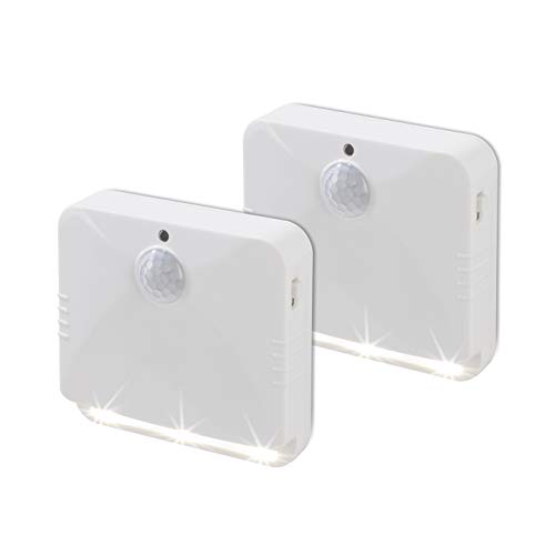 EASYmaxx 2 Wandleuchten mit Bewegungsmelder mit automatischem EIN- und Ausschalten | je 3 LEDs | Aufkleben oder Anbohren | 3 m Erfassungsradius [weiß] von EASYmaxx