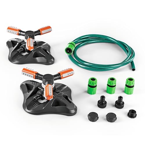 EASYmaxx 360° Gartensprinkler 2er-Set für effektive Gartenbewässerung Dank 3 rotierenden Sprüharmsystemen | Mit Einstellbarer Sprührichtung für große Flächenabdeckung [Gleichmäßige Bewässerung] von EASYmaxx