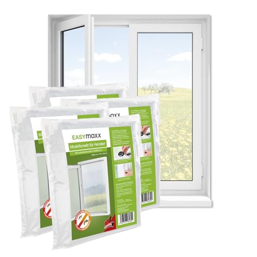EASYmaxx Fliegengitter Fenster | Moskitonetz, Montage ohne Bohren | zuschneidbarer Insektenschutz Fenster bis 110 x 130 cm | Mückenschutz | Fliegennetz Klettband selbstklebend [4 Stück] von EASYmaxx