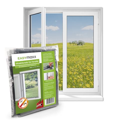 EASYmaxx Fliegengitter Fenster | Moskitonetz, Montage ohne Bohren | zuschneidbarer Insektenschutz Fenster bis 110 x 130 cm | Mückenschutz | Fliegennetz Klettband selbstklebend [Schwarz] von EASYmaxx