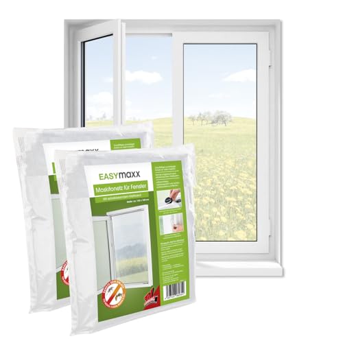 EASYmaxx Fliegengitter Fenster | Moskitonetz, Montage ohne Bohren | zuschneidbarer Insektenschutz Fenster bis 130 x 150 cm | Mückenschutz | Fliegennetz Klettband selbstklebend [2 Stück] von EASYmaxx