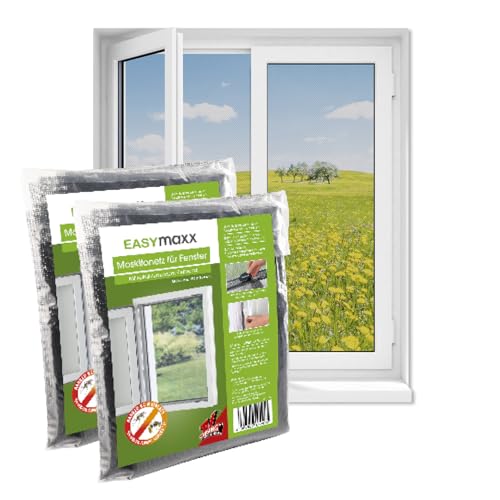 EASYmaxx Fliegengitter Fenster | Moskitonetz, Montage ohne Bohren | zuschneidbarer Insektenschutz Fenster bis 150 x 180 cm | Mückenschutz | Fliegennetz Klettband selbstklebend [2 Stück] von EASYmaxx
