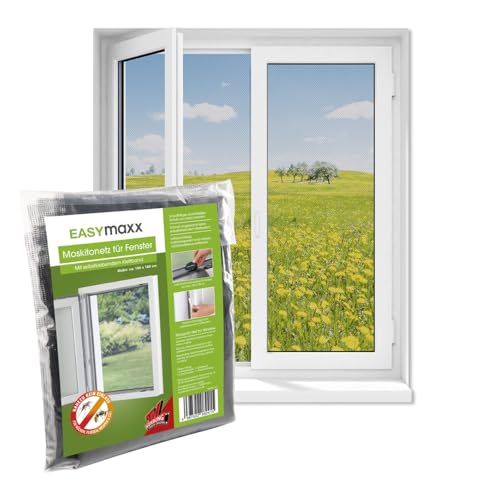 EASYmaxx Fliegengitter Fenster | Moskitonetz, Montage ohne Bohren | zuschneidbarer Insektenschutz Fenster bis 150 x 180 cm | Mückenschutz | Fliegennetz Klettband selbstklebend [Schwarz] von EASYmaxx