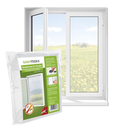 EASYmaxx Fliegengitter Fenster | Moskitonetz, Montage ohne Bohren | zuschneidbarer Insektenschutz Fenster bis 150 x 180 cm | Mückenschutz | Fliegennetz Klettband selbstklebend [Weiß] von EASYmaxx