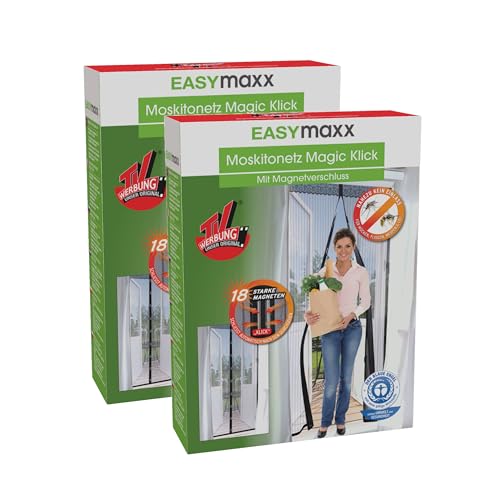 EASYmaxx Fliegengitter Tür mit Magnetverschluss | 90 x 210 cm - ideal für Balkontür, Kellertür & Terrassentür | Einfache Klebemontage ohne Bohren & Schrauben | Zuschneidbarer Insektenschutz [2 Stück] von EASYmaxx