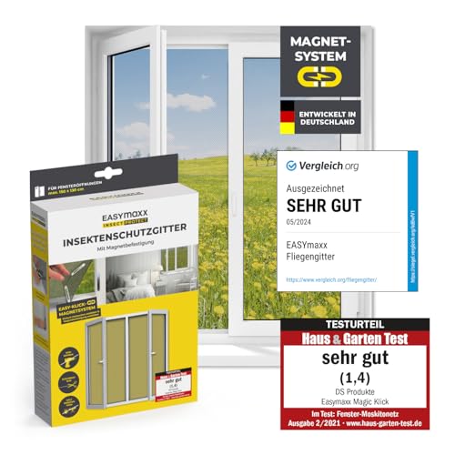 EASYmaxx Fliegengitter für Fenster mit Magic Click | Moskitonetz individuell zuschneidbar für alle Fenster bis 150 x 130 cm | Einfache Montage mit 12 Magneten - kein Bohren oder Schrauben [Schwarz] von EASYmaxx