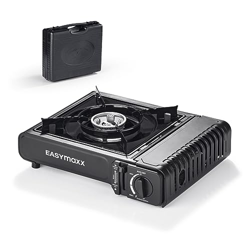 EASYmaxx Gaskocher tragbar | Kompakter Campingkocher mit Transportkoffer | Outdoor Kocher stufenlos Regulierbar mit automatischer Piezozündung für Camping, Festival, Backpacking [2500 W] von EASYmaxx