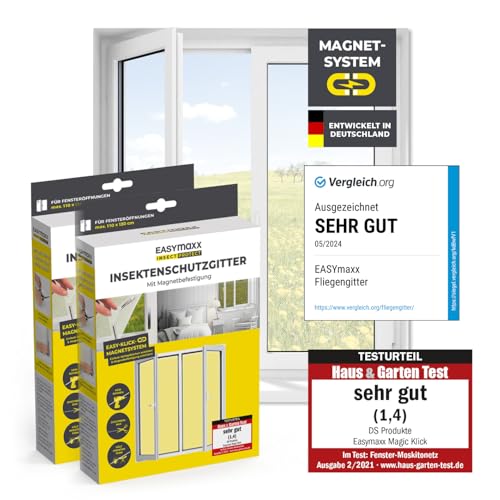EASYmaxx Insect Protect Fliegengitter Fenster mit Magnetbefestigung | zuschneidbares Moskitonetz | Insektenschutz Fenster bis 110 x 130 cm | Mückenschutz Magnet - leichte Montage [2 Stück] von EASYmaxx