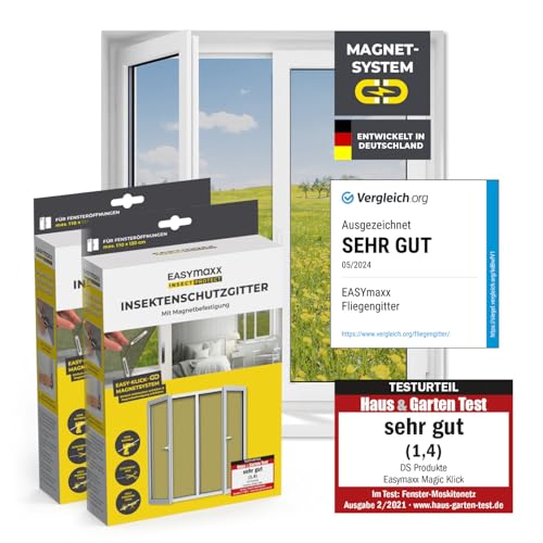 EASYmaxx Insect Protect Fliegengitter Fenster mit Magnetbefestigung | zuschneidbares Moskitonetz | Insektenschutz Fenster bis 110 x 130 cm | Mückenschutz Magnet - leichte Montage [2 Stück] von EASYmaxx