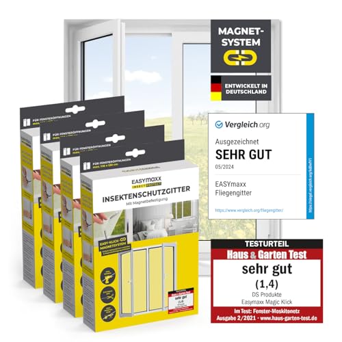 EASYmaxx Insect Protect Fliegengitter Fenster mit Magnetbefestigung | zuschneidbares Moskitonetz | Insektenschutz Fenster bis 110 x 130 cm | Mückenschutz Magnet - leichte Montage [4 Stück] von EASYmaxx